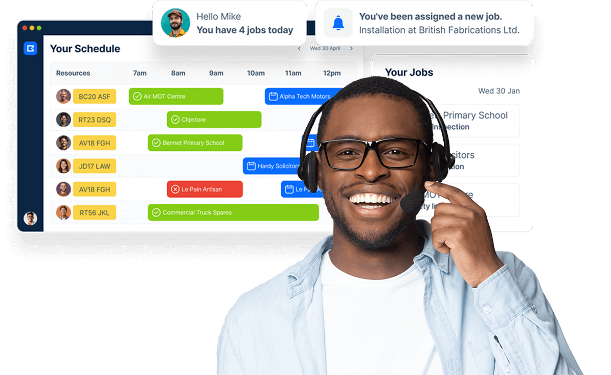 BigChange customer support agent with job scheduling dashboard.