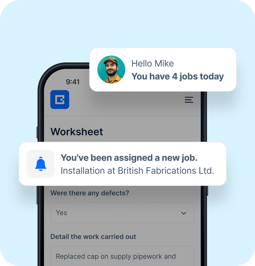 BigChange app showing job alerts.