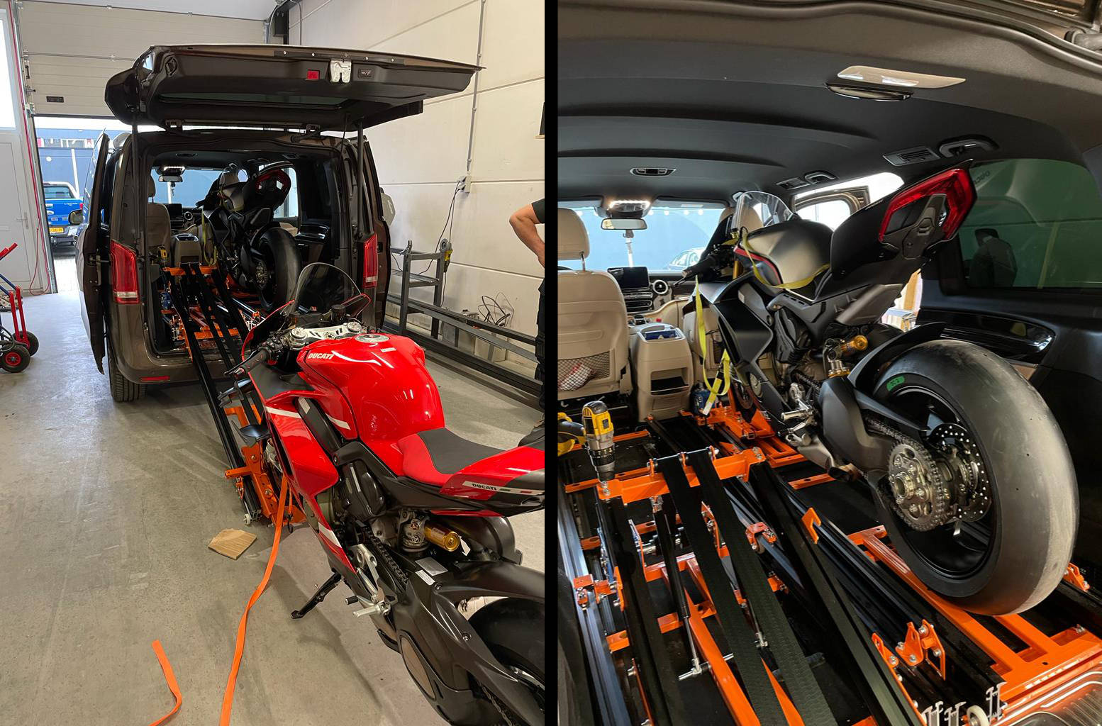 Deux motos Ducati transportées avec des rampes Neo-Dyne
