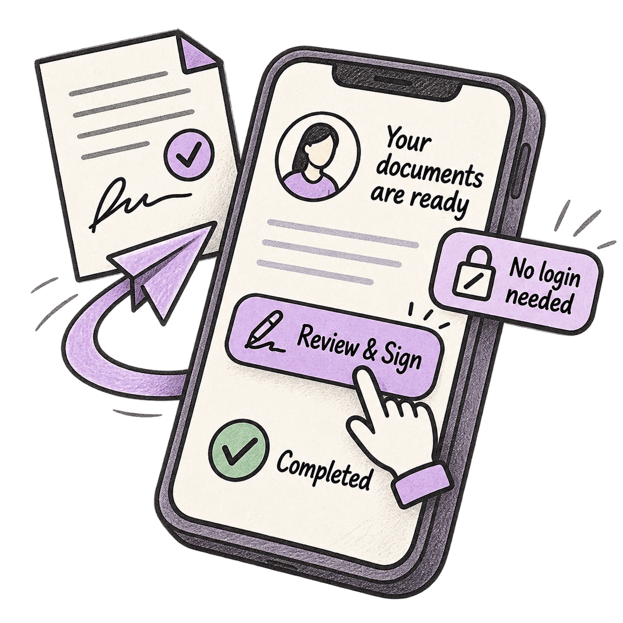 Illustration of a client portal for accountants opened from a secure link with no login