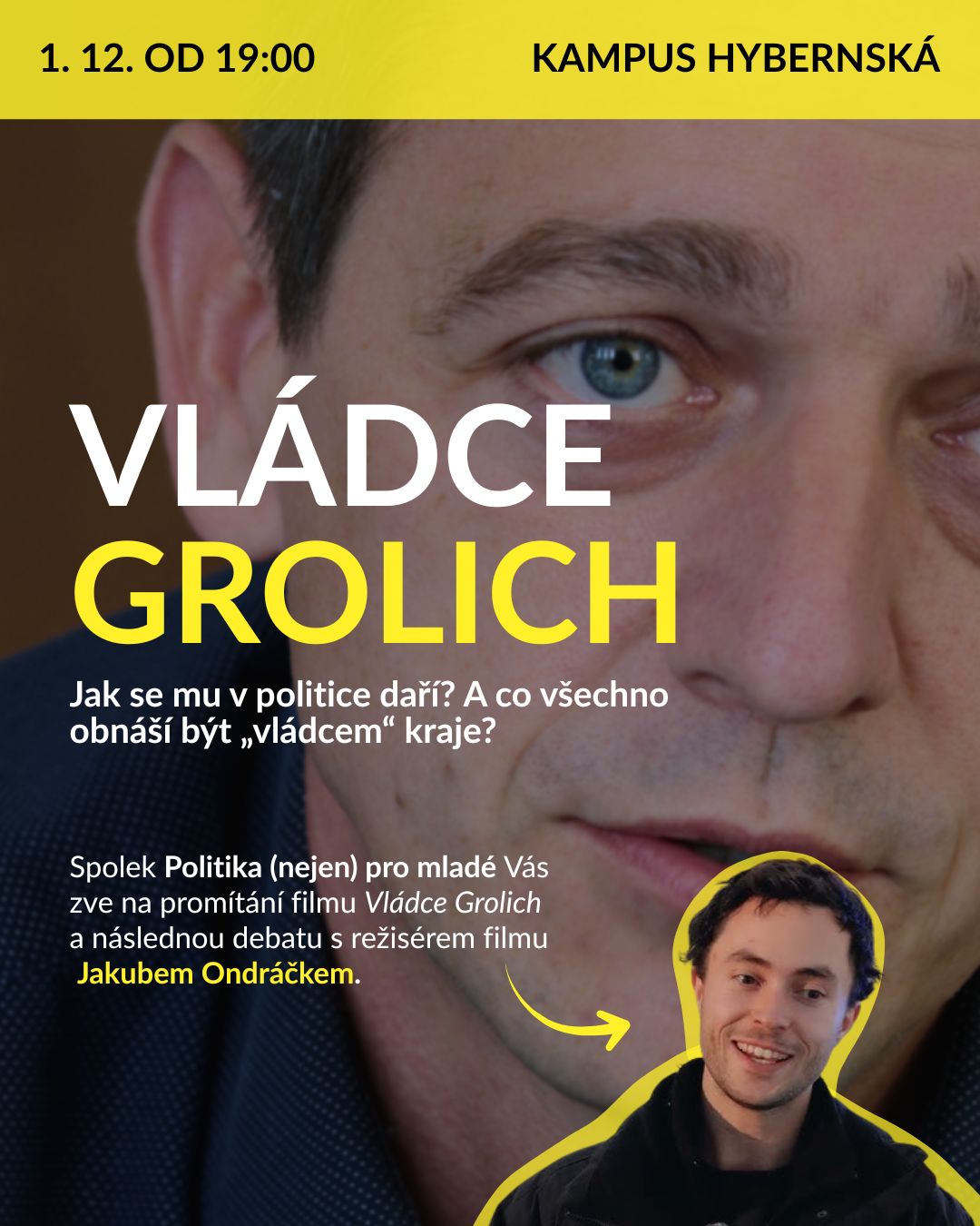 Za kamerou moci: promítání a diskuze o dokumentu Vládce Grolich