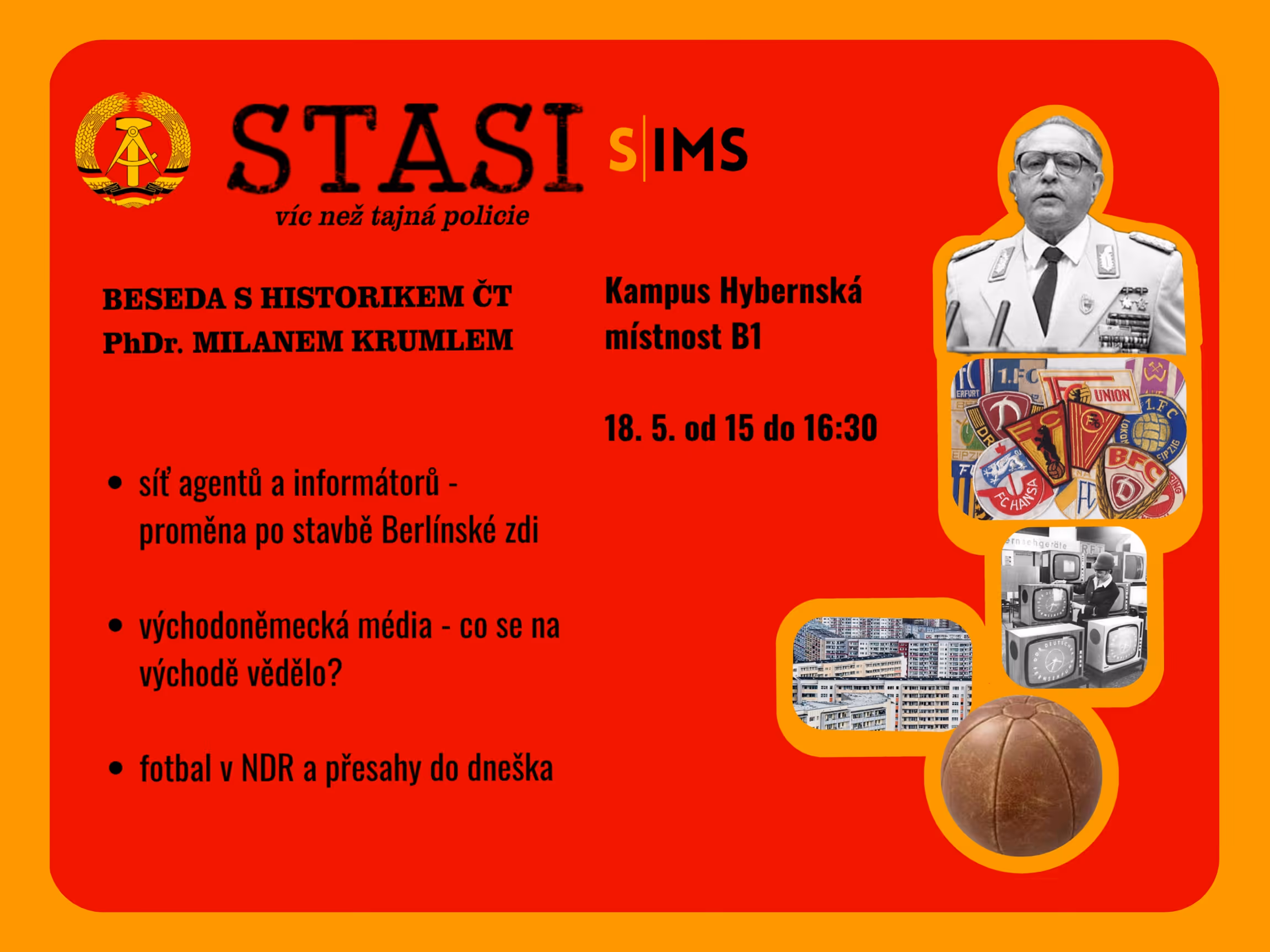 SIMS - STASI - beseda s historikem ČT PhDr. Milanem Krumlem