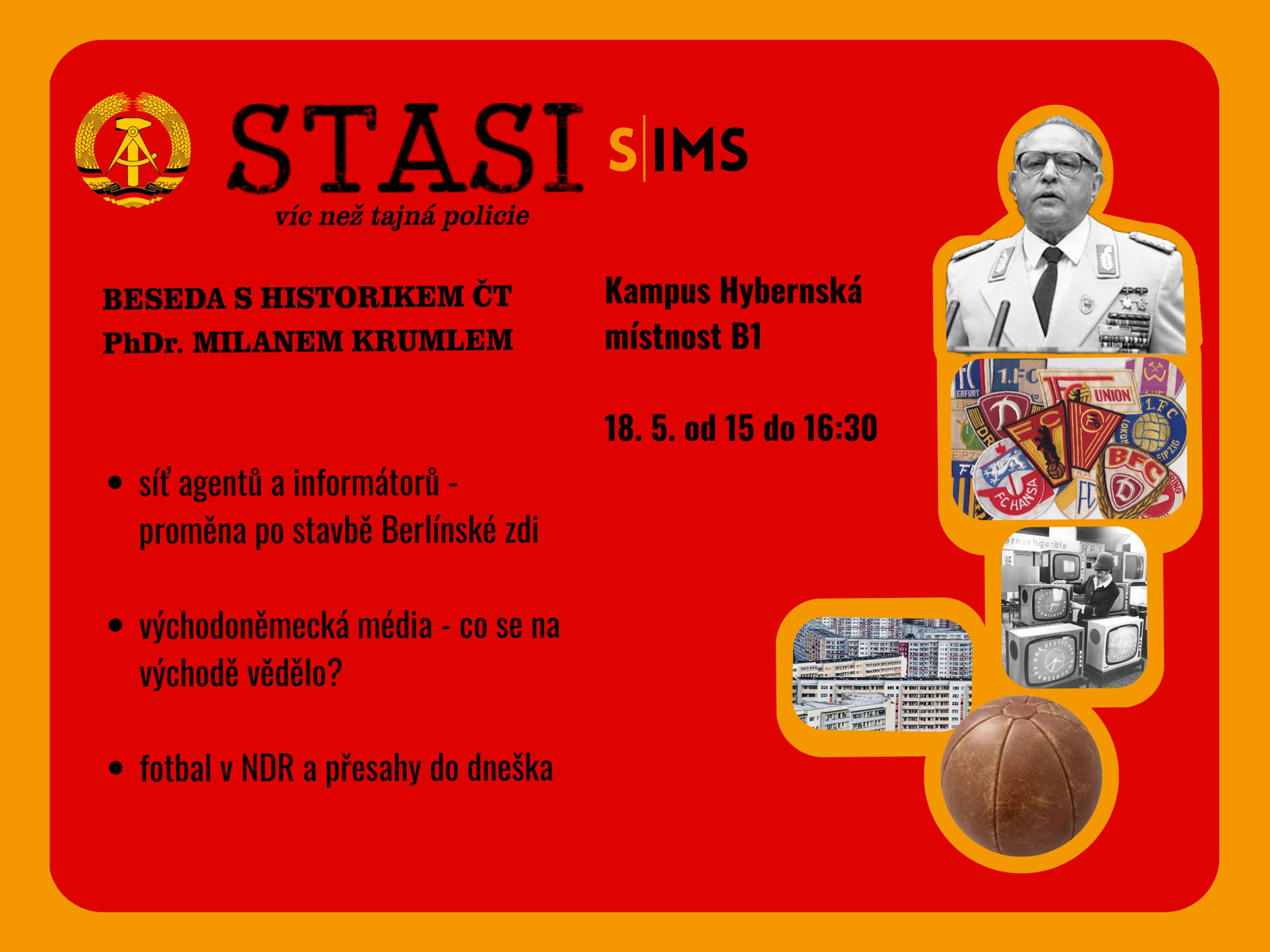 SIMS - STASI - beseda s historikem ČT PhDr. Milanem Krumlem