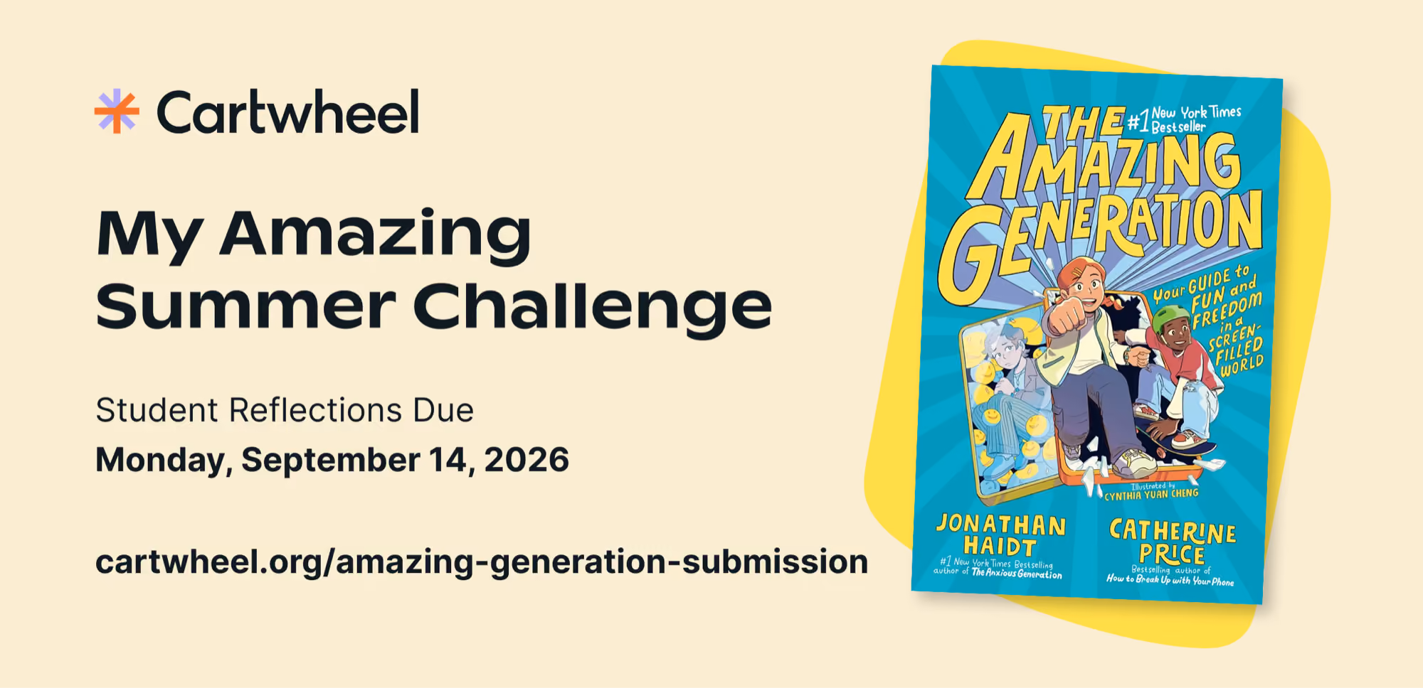 My Amazing Summer Challenge: student reflections due Monday, September 14, 2026, with The Amazing Generation book cover