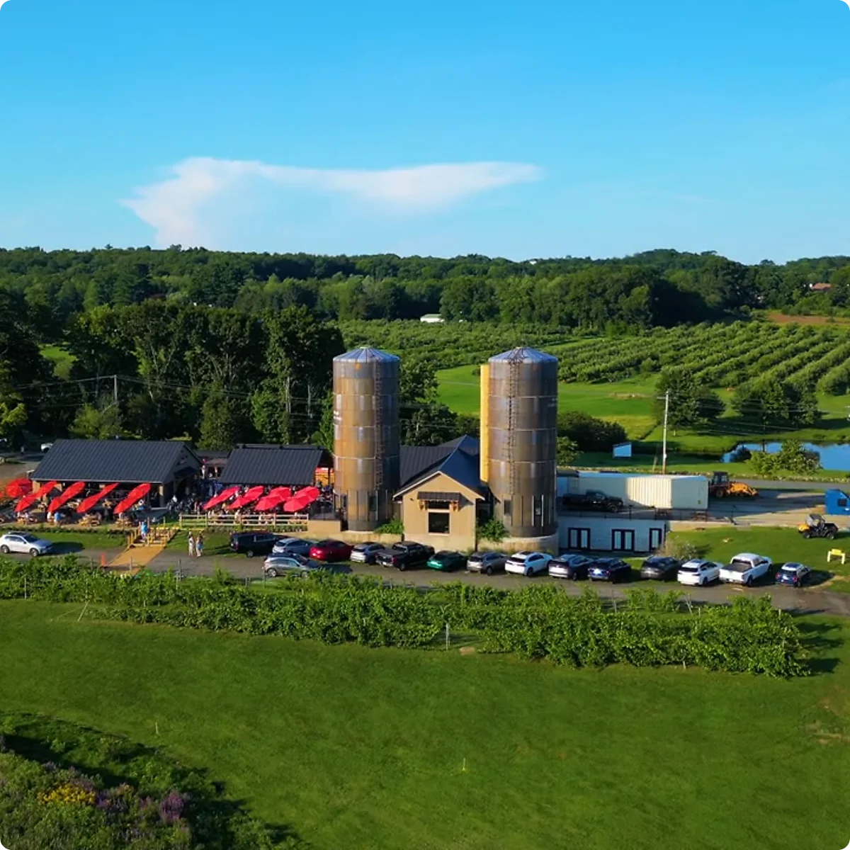 Aerial view of Alfalfa Farm Cellars in Topsfield, Massachusetts