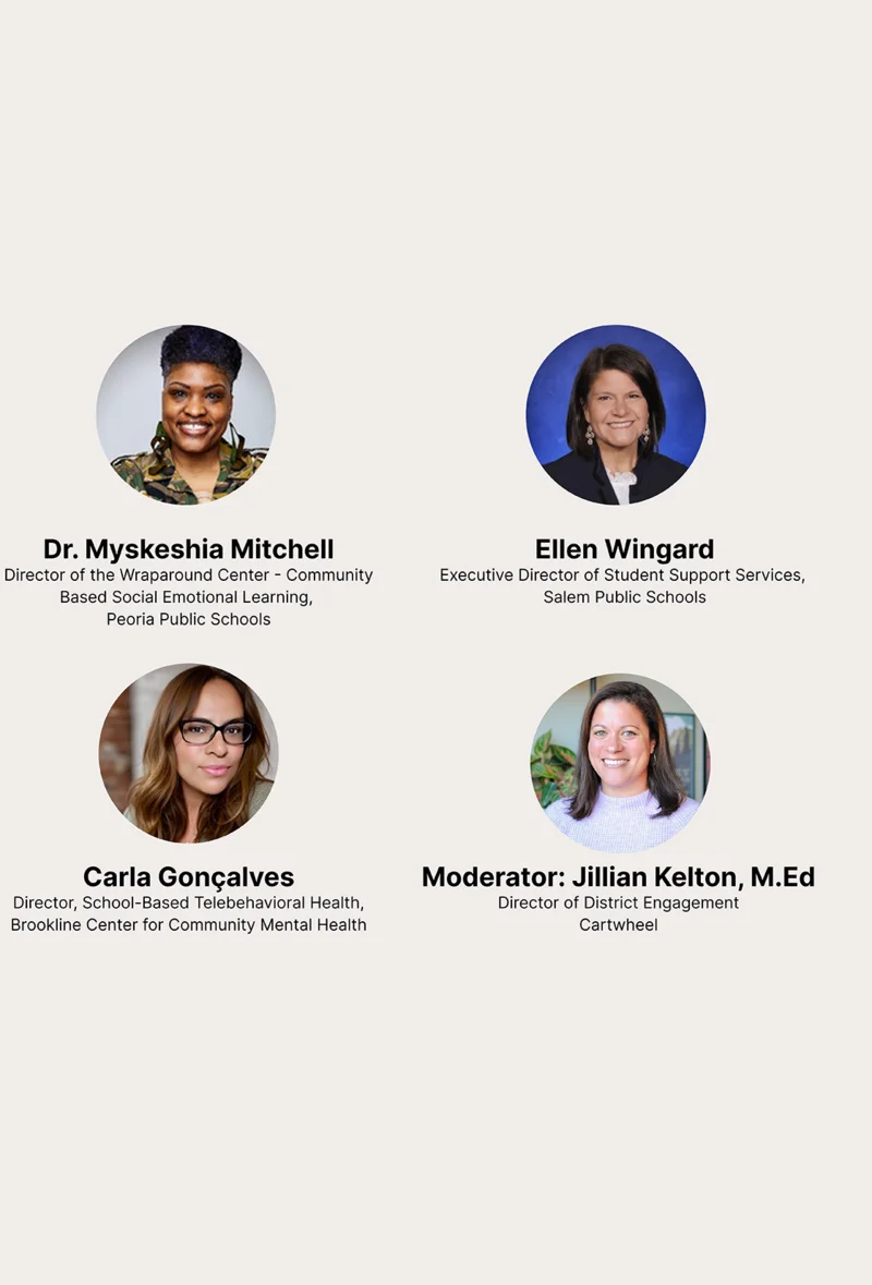 Webinar speakers from Peoria Public Schools, Salem Public Schools, and The Brookline Center