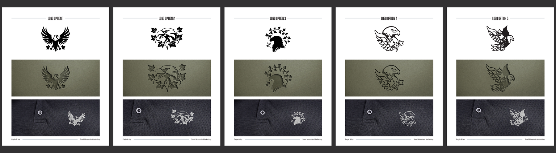 Five early Eagle and Ivy logo concepts