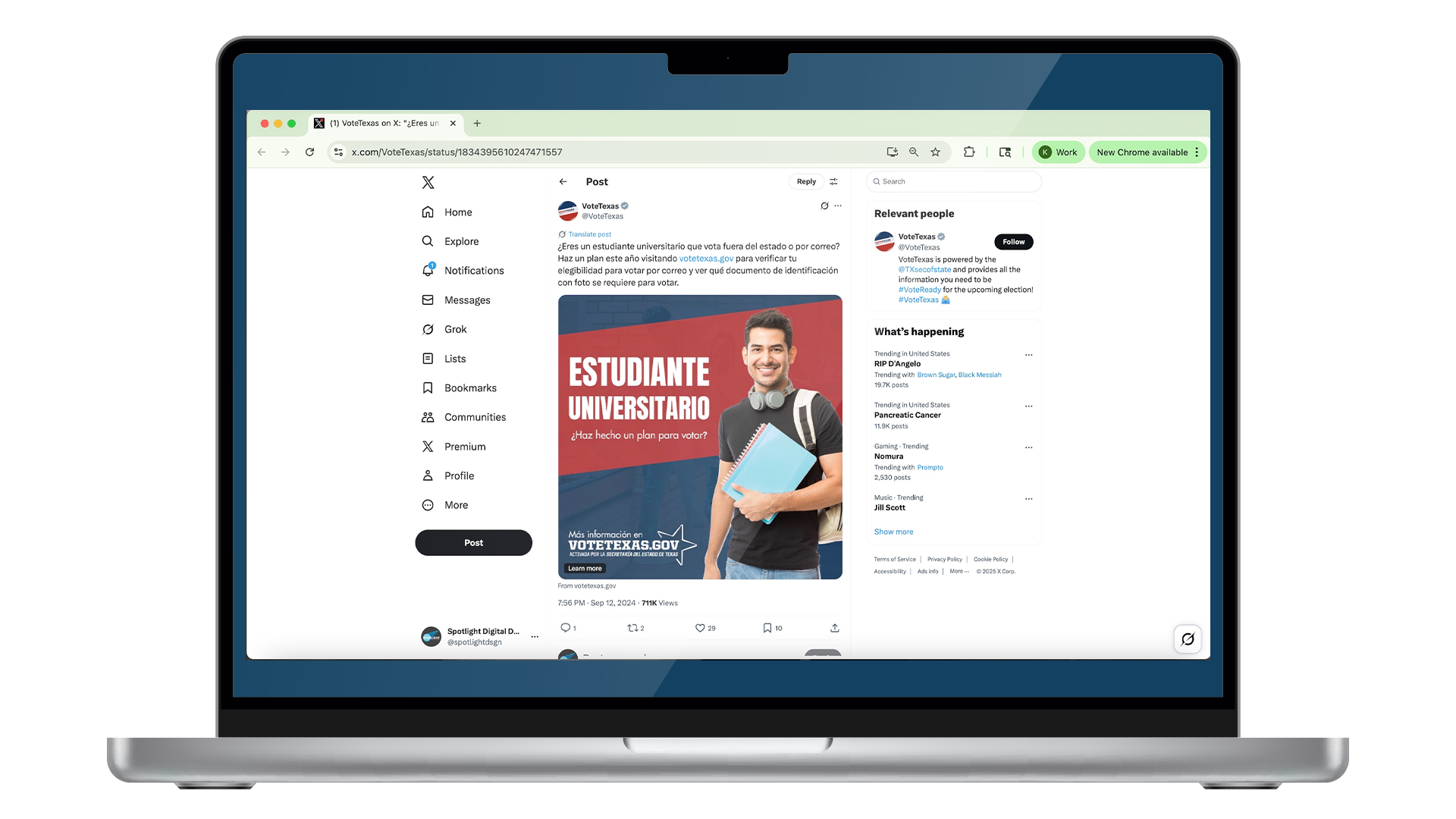 Computer displaying an X ad