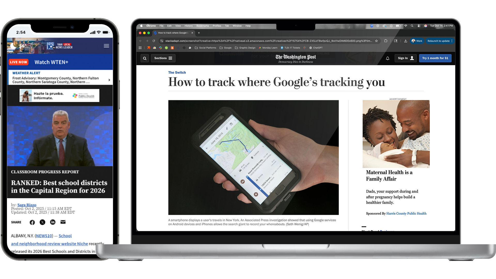 Display and native ads showing on a phone and computer