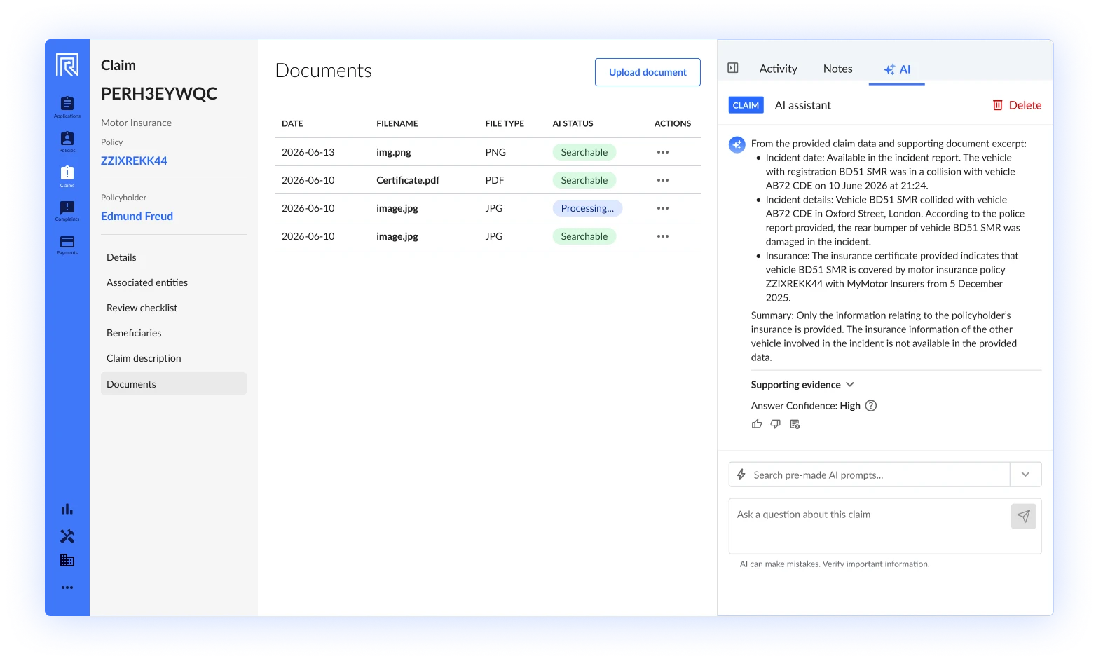 The Root Insurance Platform's Claims AI document analysis