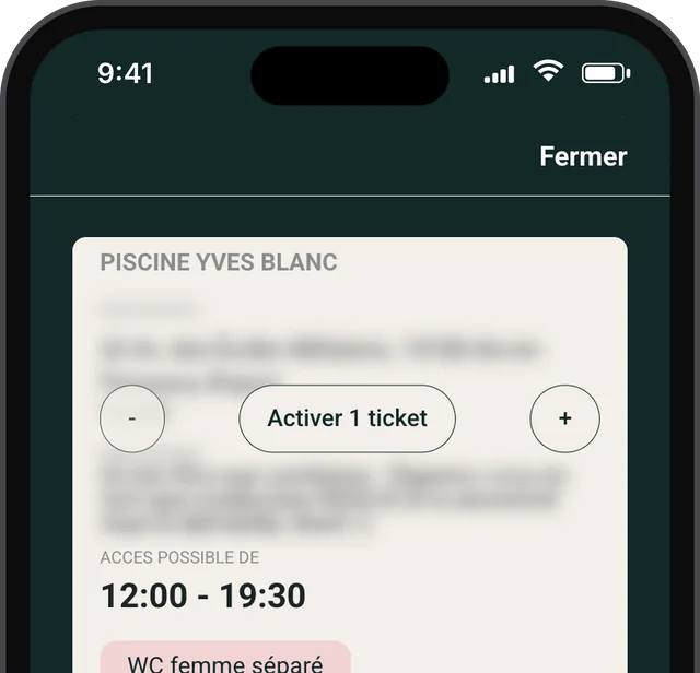 Appli JUST WC : fiche d'un lieu partenaire avec ses horaires et ses équipements