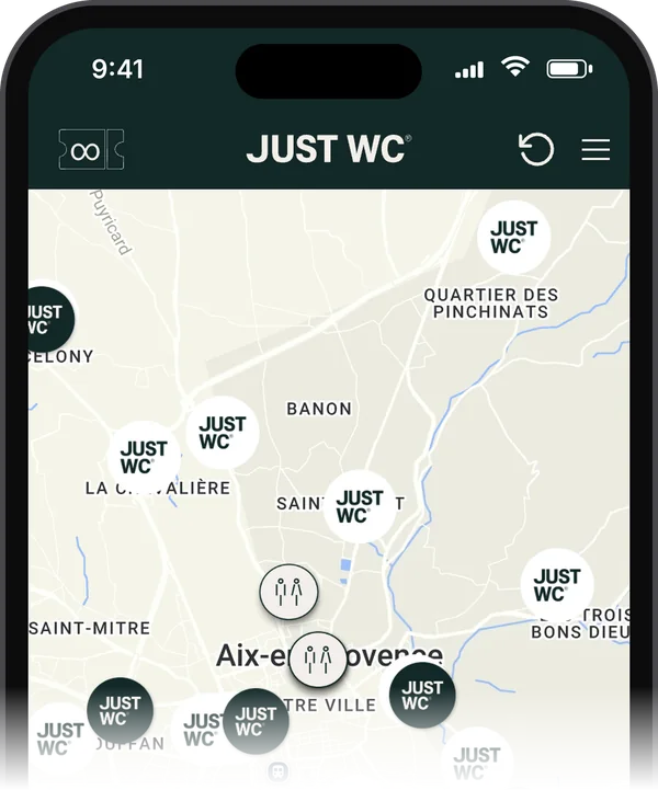 Appli JUST WC : carte des lieux partenaires et des sanitaires autour d'Aix-en-Provence
