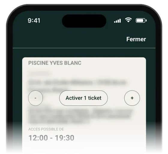 Appli JUST WC : fiche d’un lieu partenaire, avec le bouton pour activer un ticket