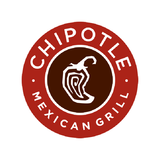 Chipotle Mexican Grill logo with stylized chili pepper in brown and red circle.