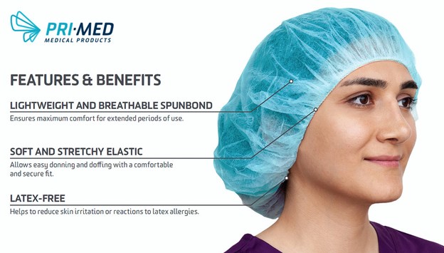 medical professional wearing spunbond bouffant hair cap