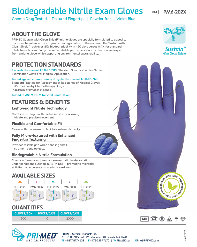 Sustain Biodegradable Nitrile Exam Gloves