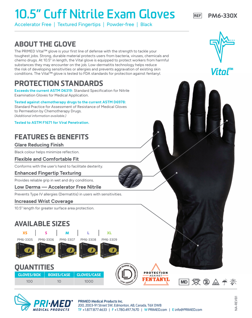 Vital 10.5” Cuff Nitrile Exam Gloves