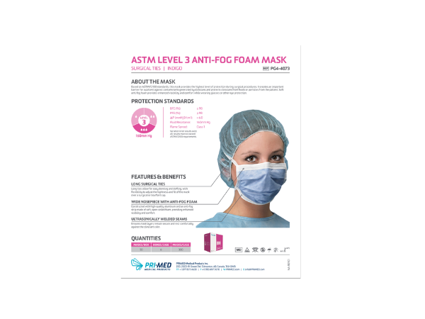 ASTM Level 3 Anti-Fog Foam Surgical Ties Mask