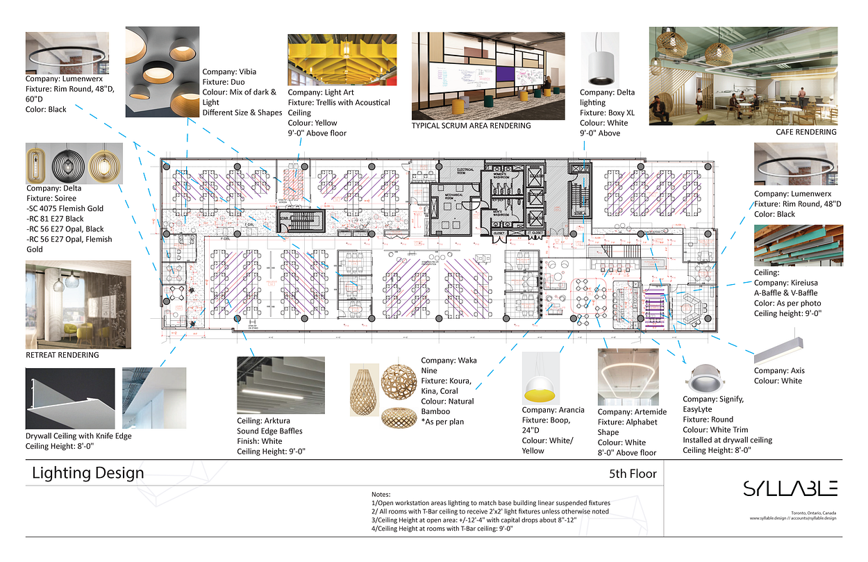 Detailed lighting plan with pictures, specifications, and floor plan.