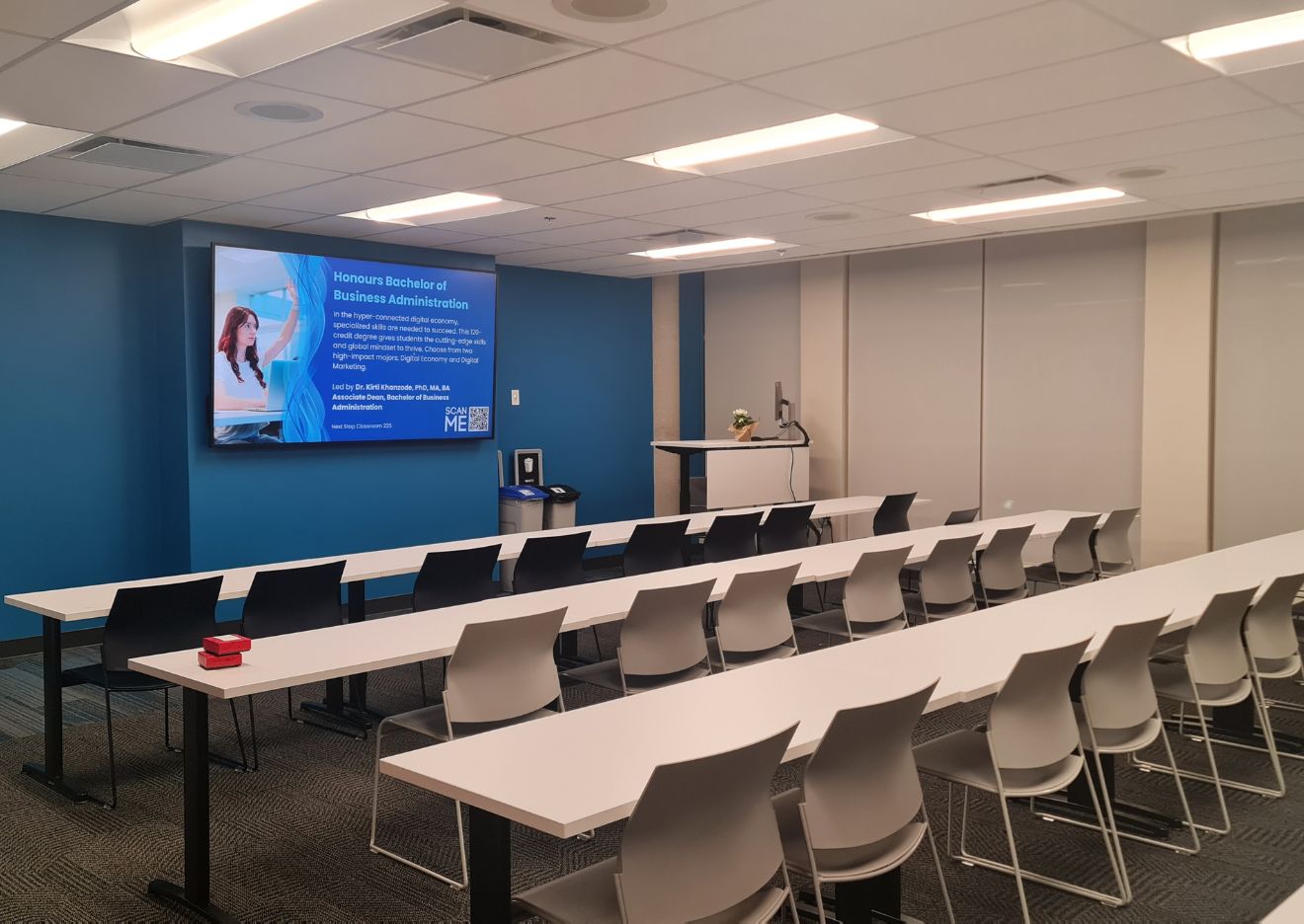 A phased campus transformation across three floors of an iconic downtown Niagara Falls building for the newly-launched University of Niagara Falls (UNF). We provided design and project management services to deliver a full academic environment executed within strict occupancy and code constraints, while creating collaborative learning environments, technology-enabled spaces, and student-focused amenities. 
