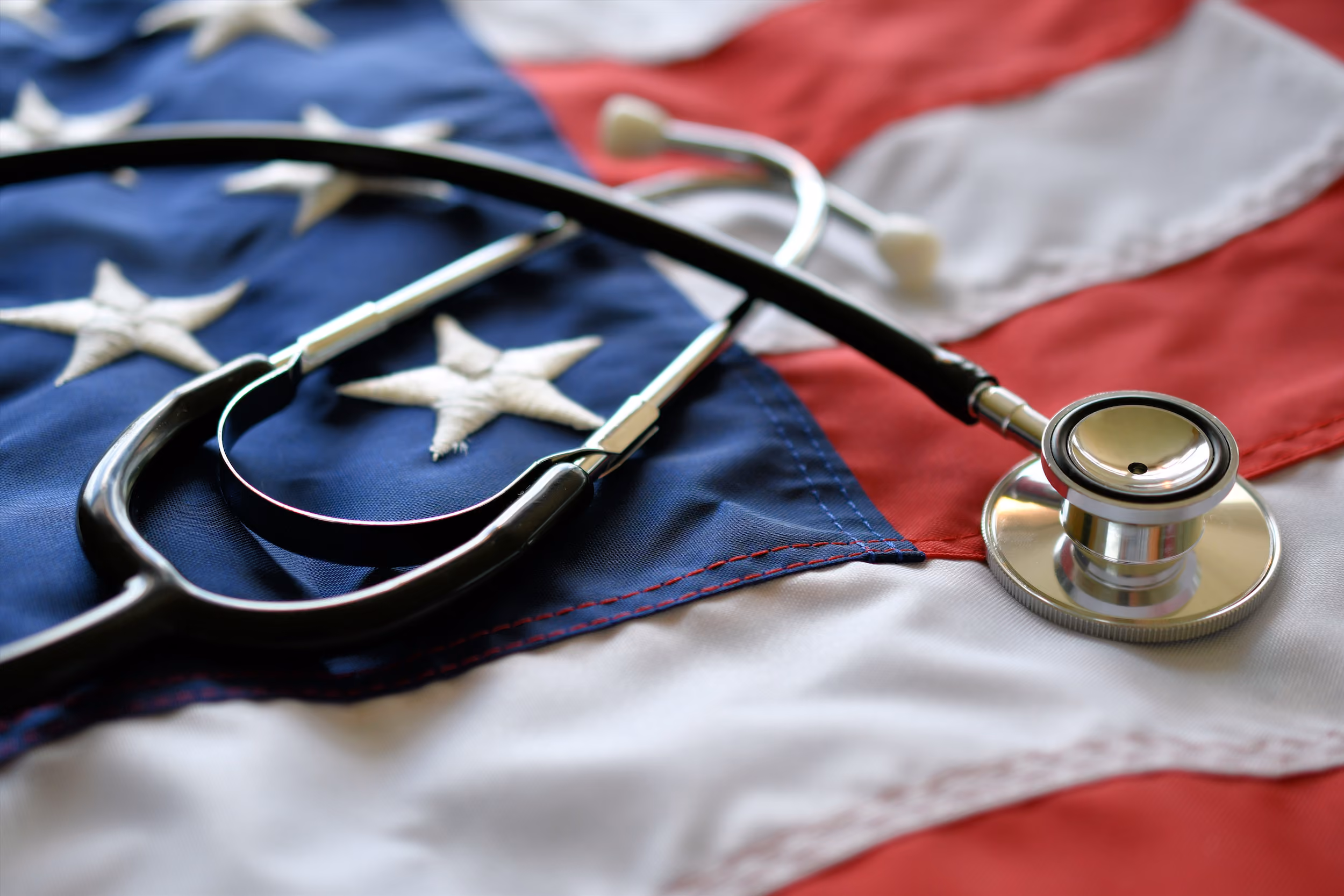 A medical stethescope on the American flag