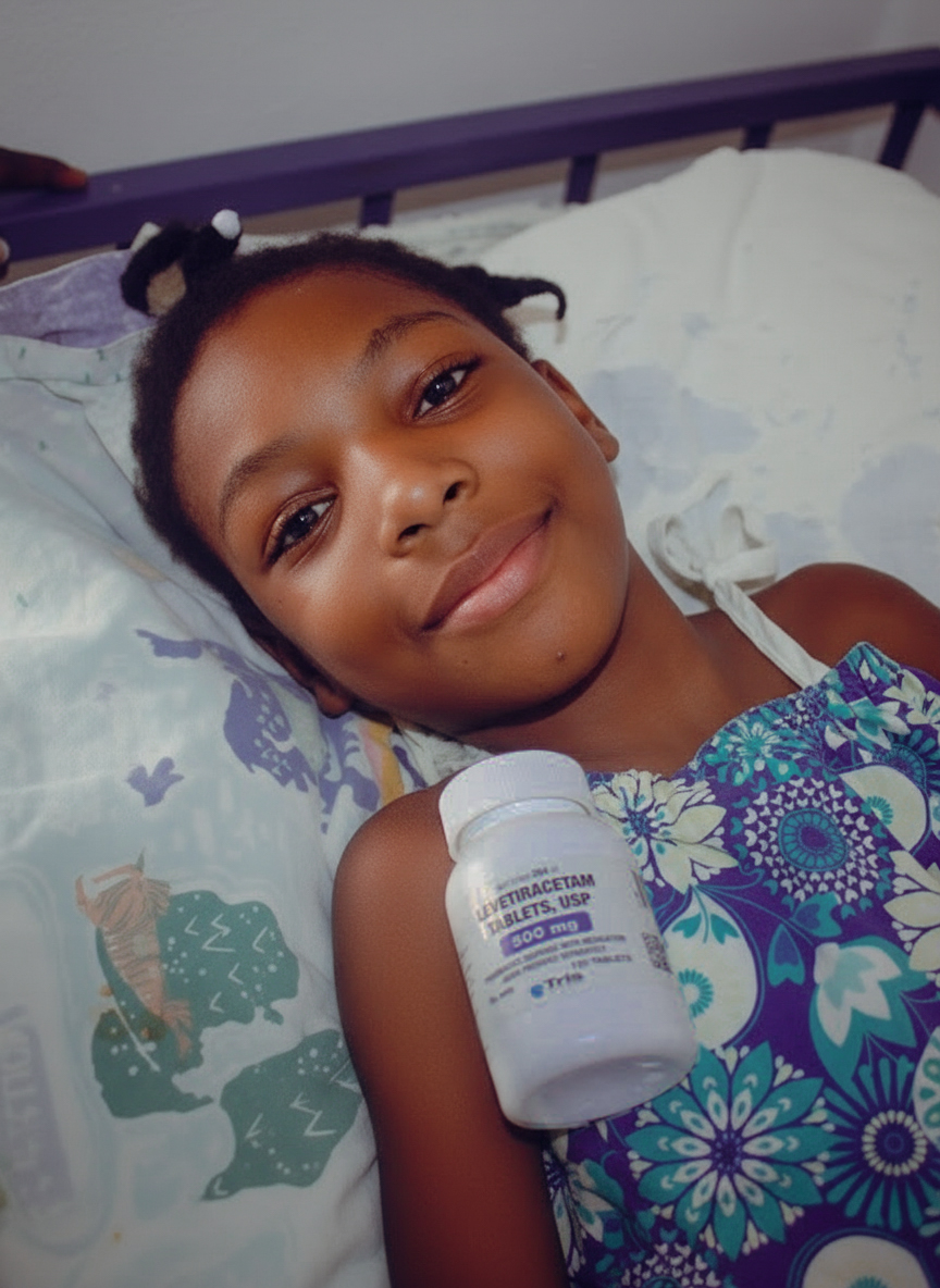 Stephania with a bottle of the life-changing medicine