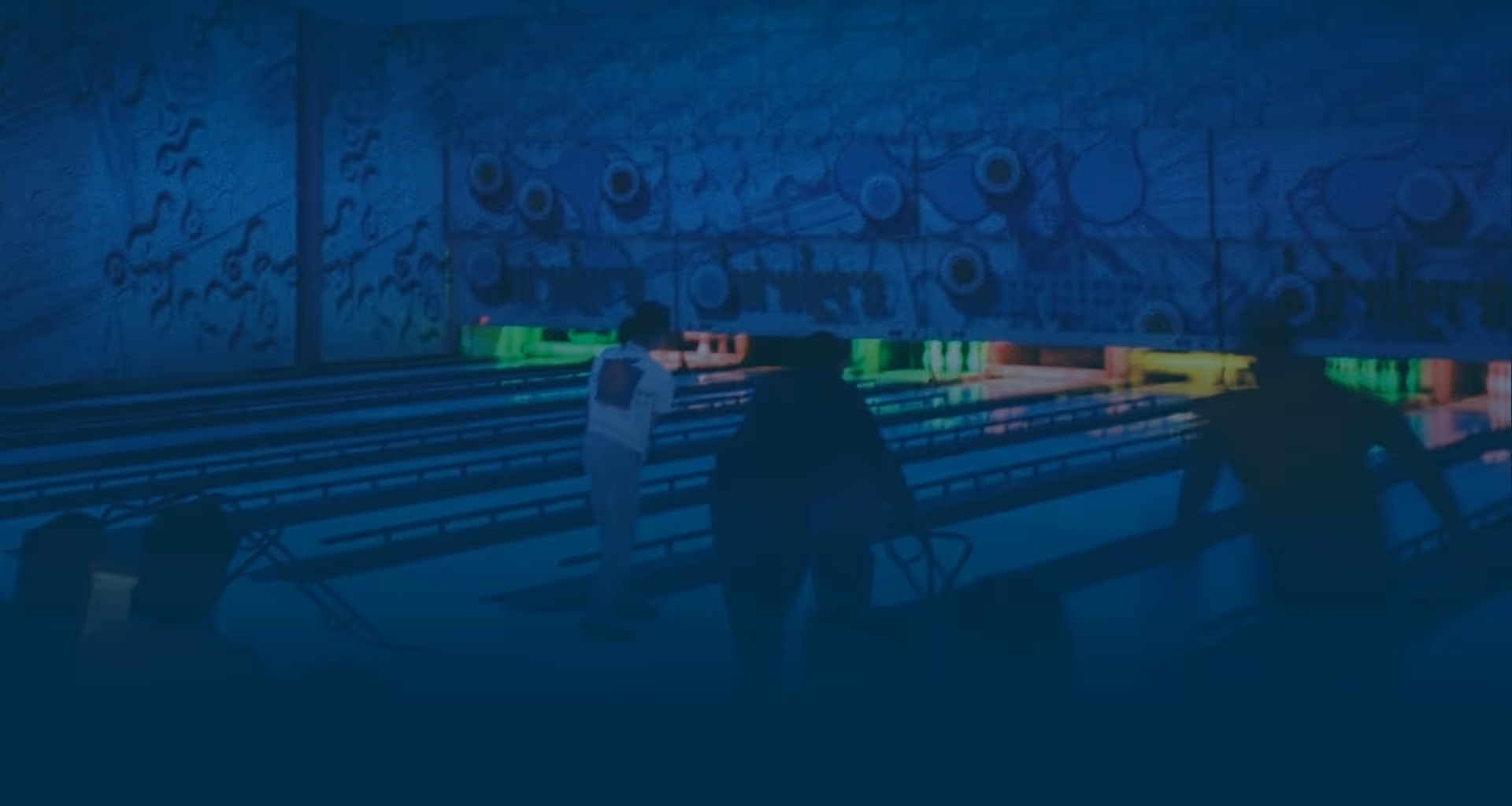 Inside glow in the dark bowling alley