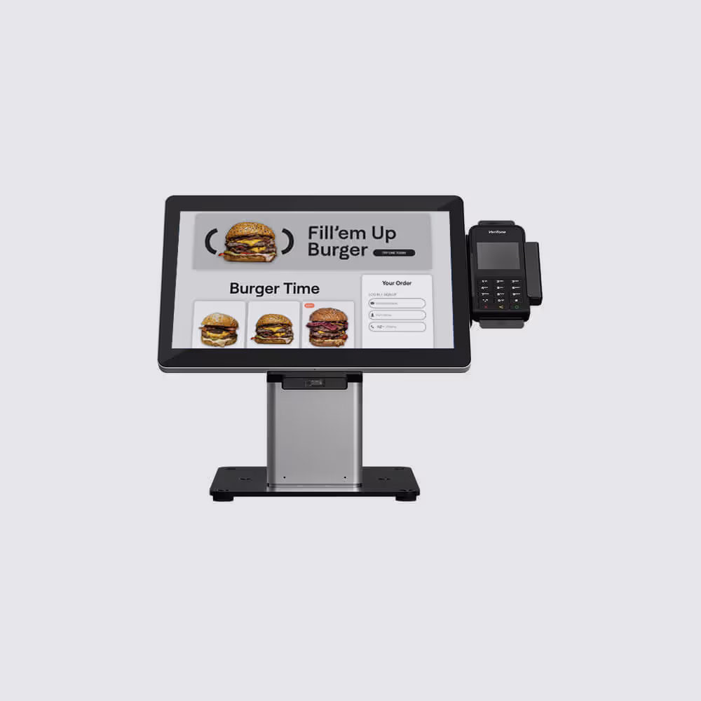 MOBI's 21.5” countertop kiosk tablet with sample menu on screen