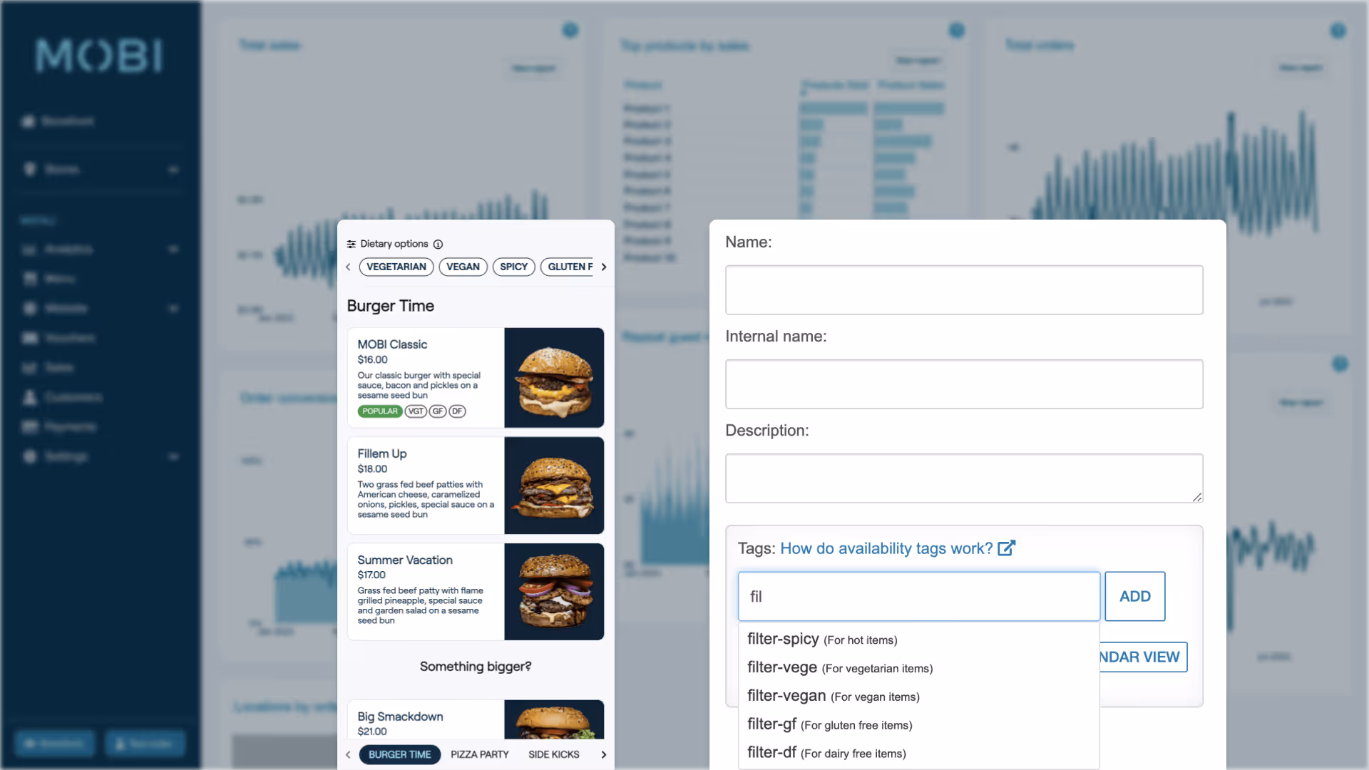 MOBI menu & admin screen