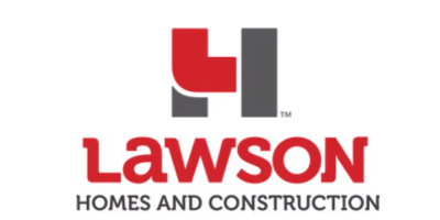 Lawson Homes and Construction logo with stylized red and gray L and H.