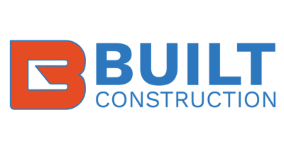 Built Construction logo with a stylized letter B in orange and text in blue.