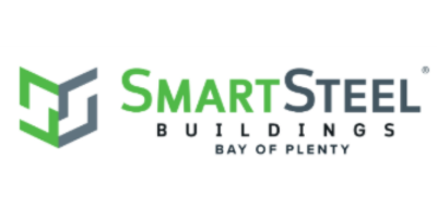 SmartSteel Buildings Bay of Plenty logo with a green and grey geometric icon.