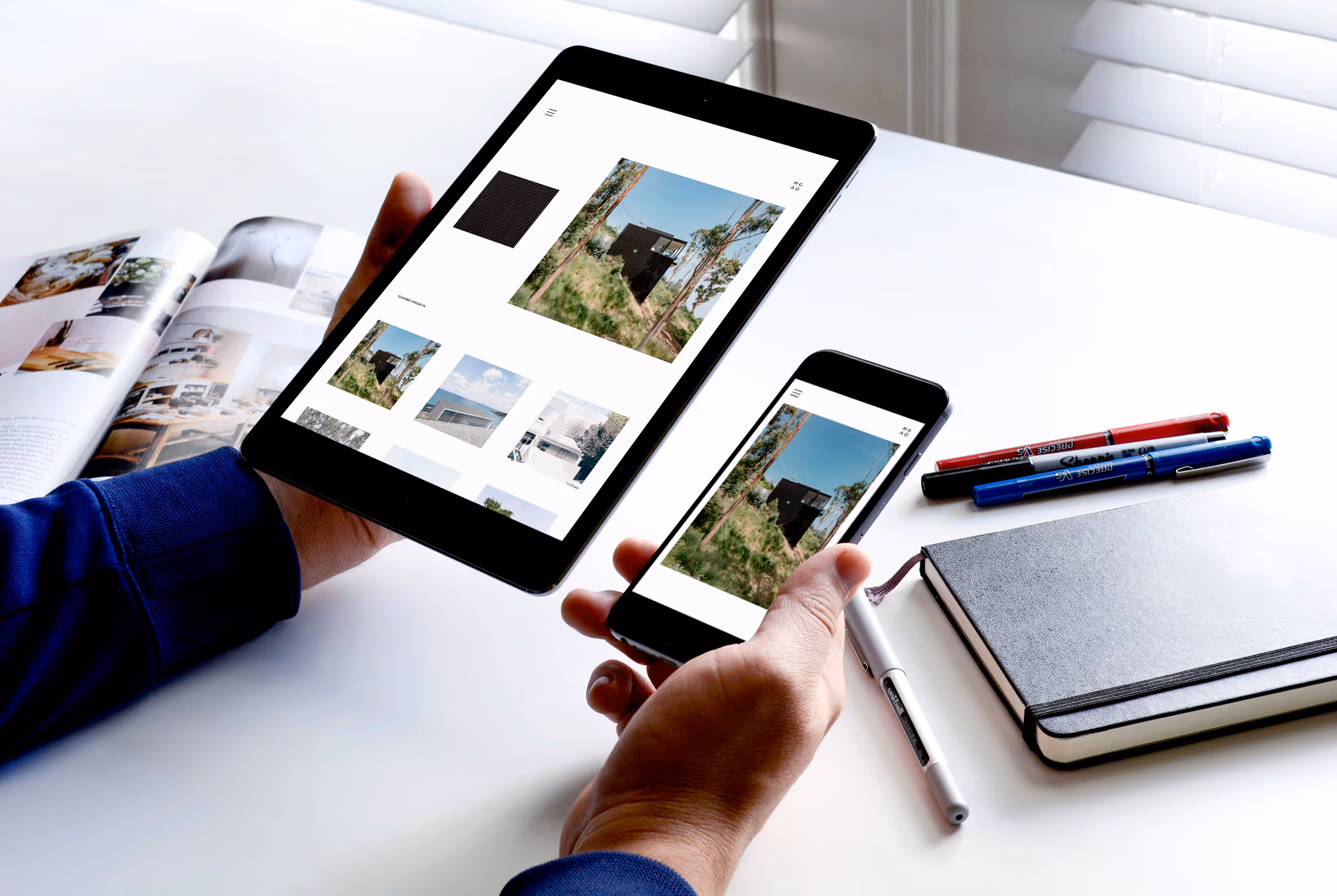 design with laptop in bg