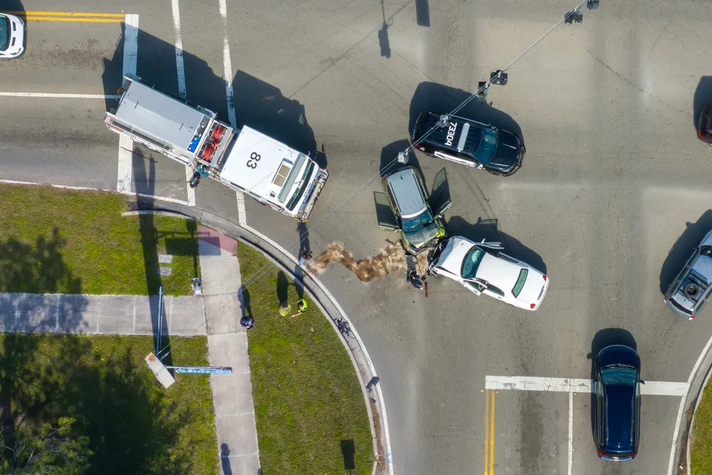 Aerial view of a car accident scene in Arizona
