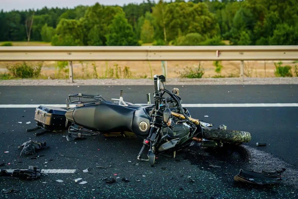 Black motorcycle involved in an accident on an Arizona road