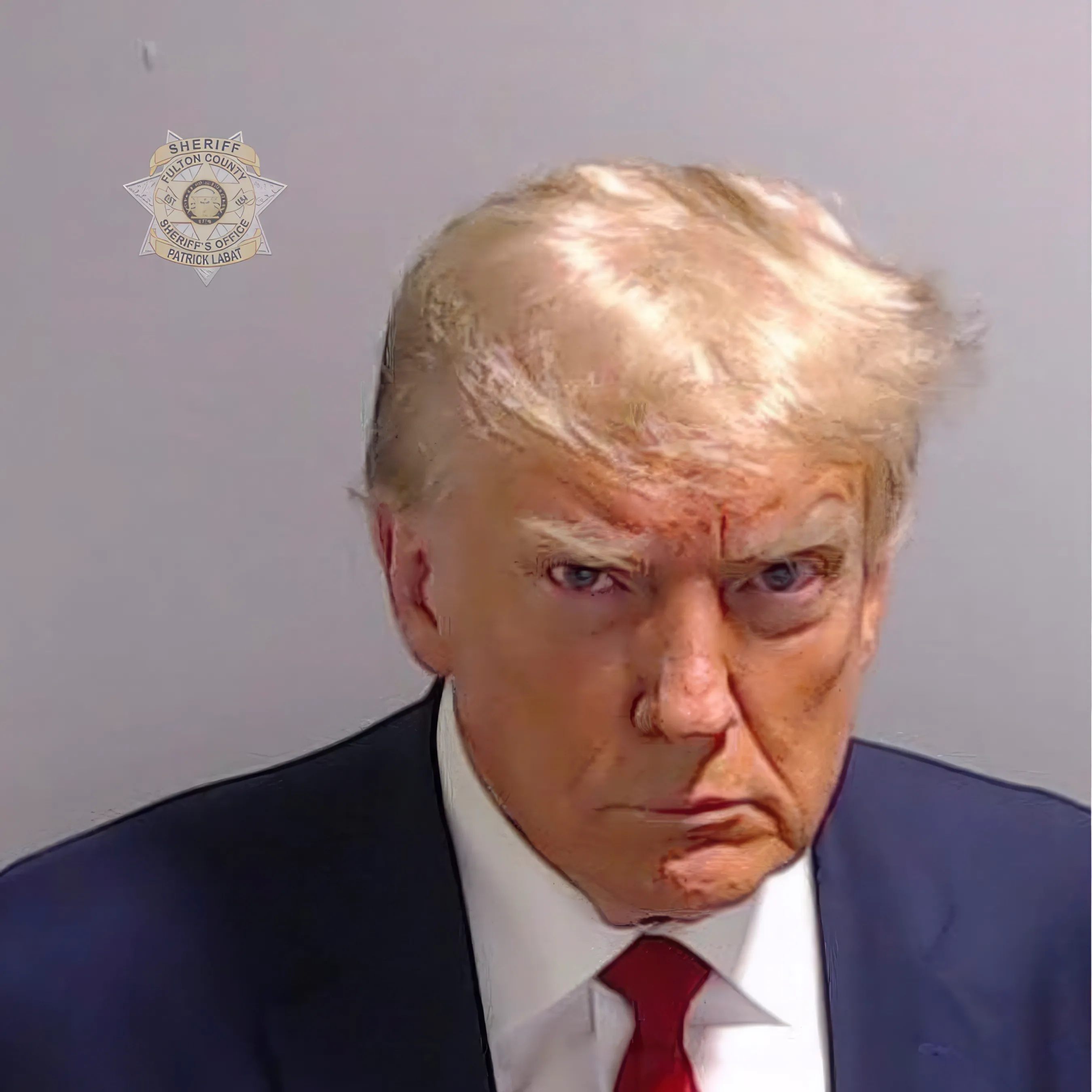 Former president Donald Trump, police booking photo.