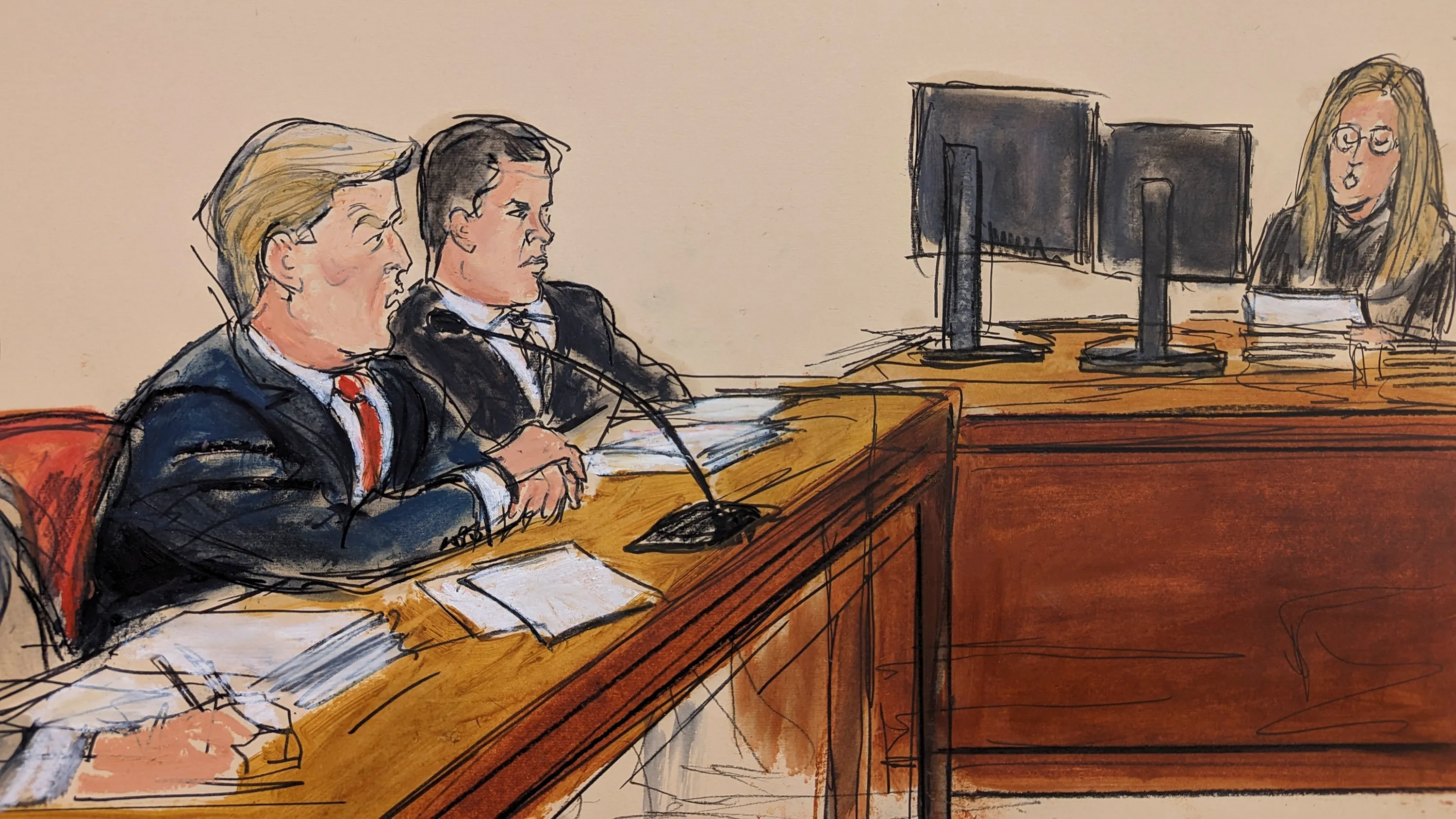 A courtroom sketch of former President Donald Trump.