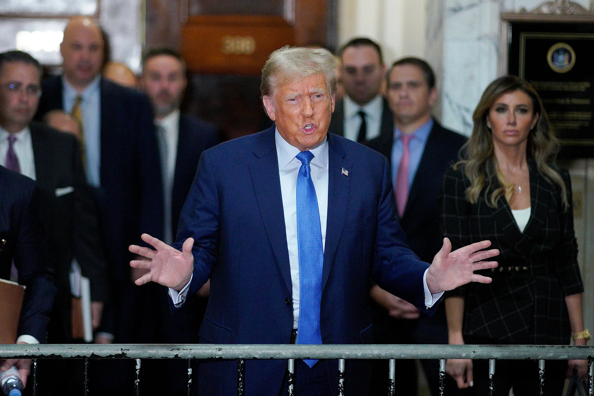 Former President Donald Trump giving a speech.