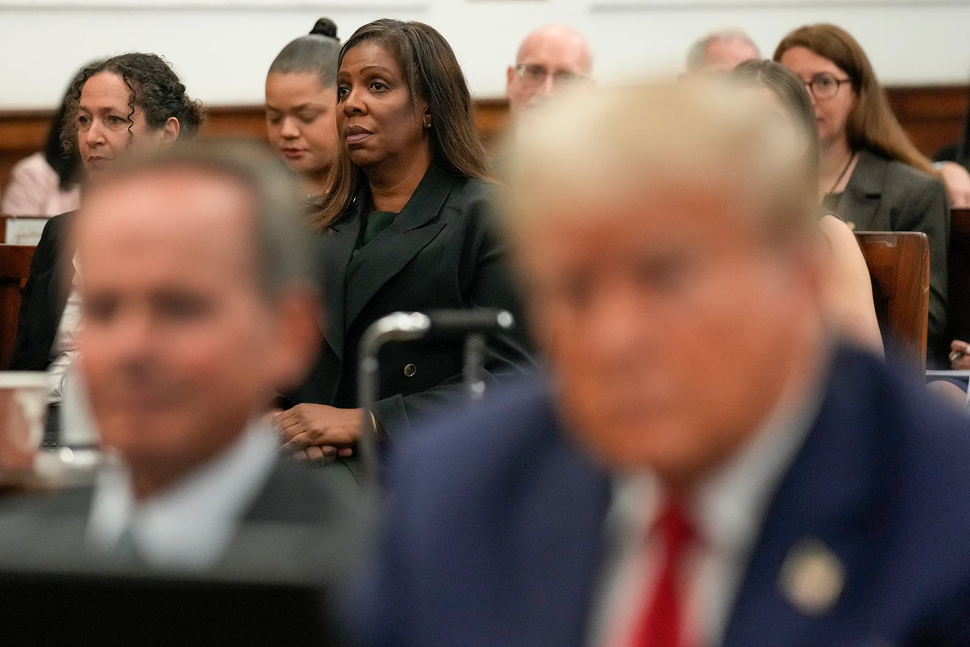 New York Attorney General Letitia James siting in a courtroom. 