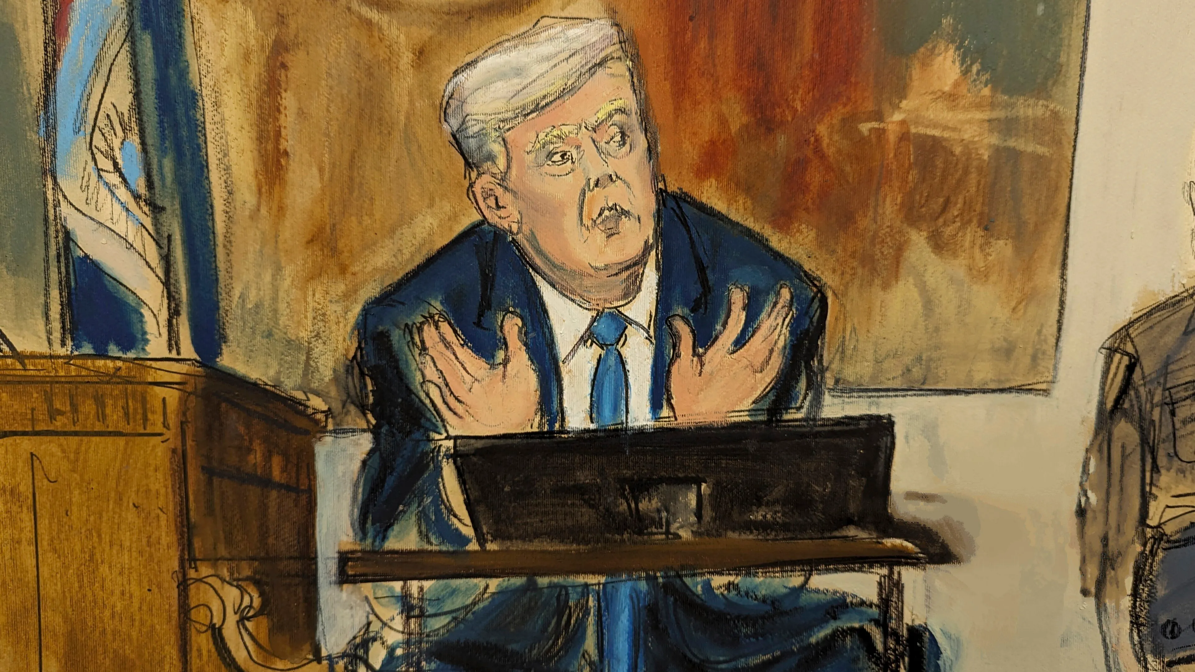 A courtroom sketch of former President Donald Trump.