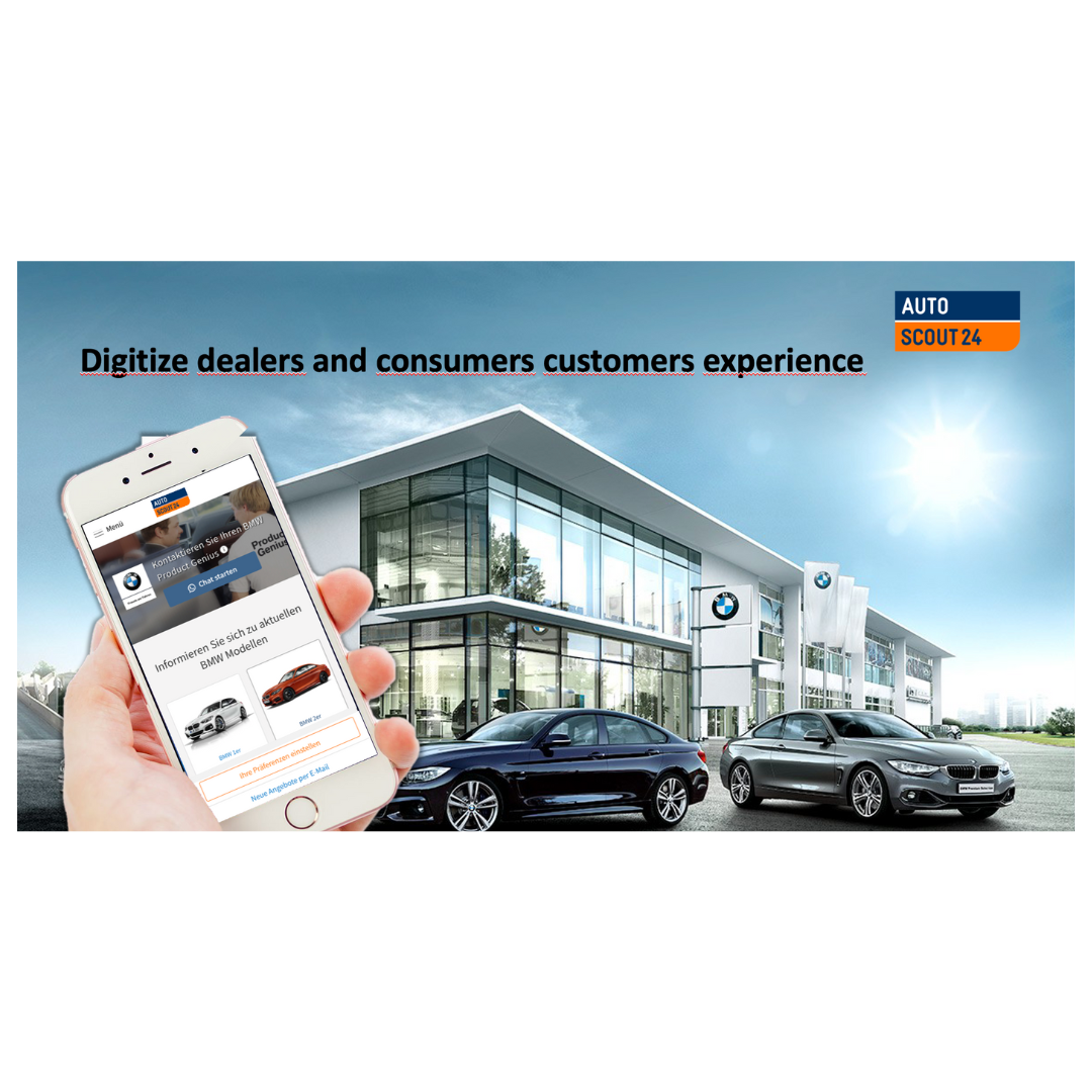Mobile dealer and customer experience in front of a car dealership