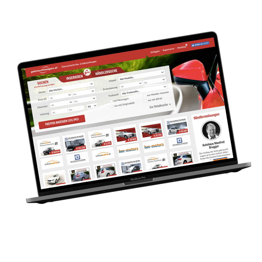 Dealer website of the platform on a laptop