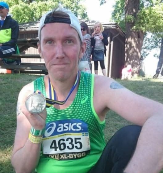 Thomas Boström efter att ha genomfört Stockholm marathon för femte gången.