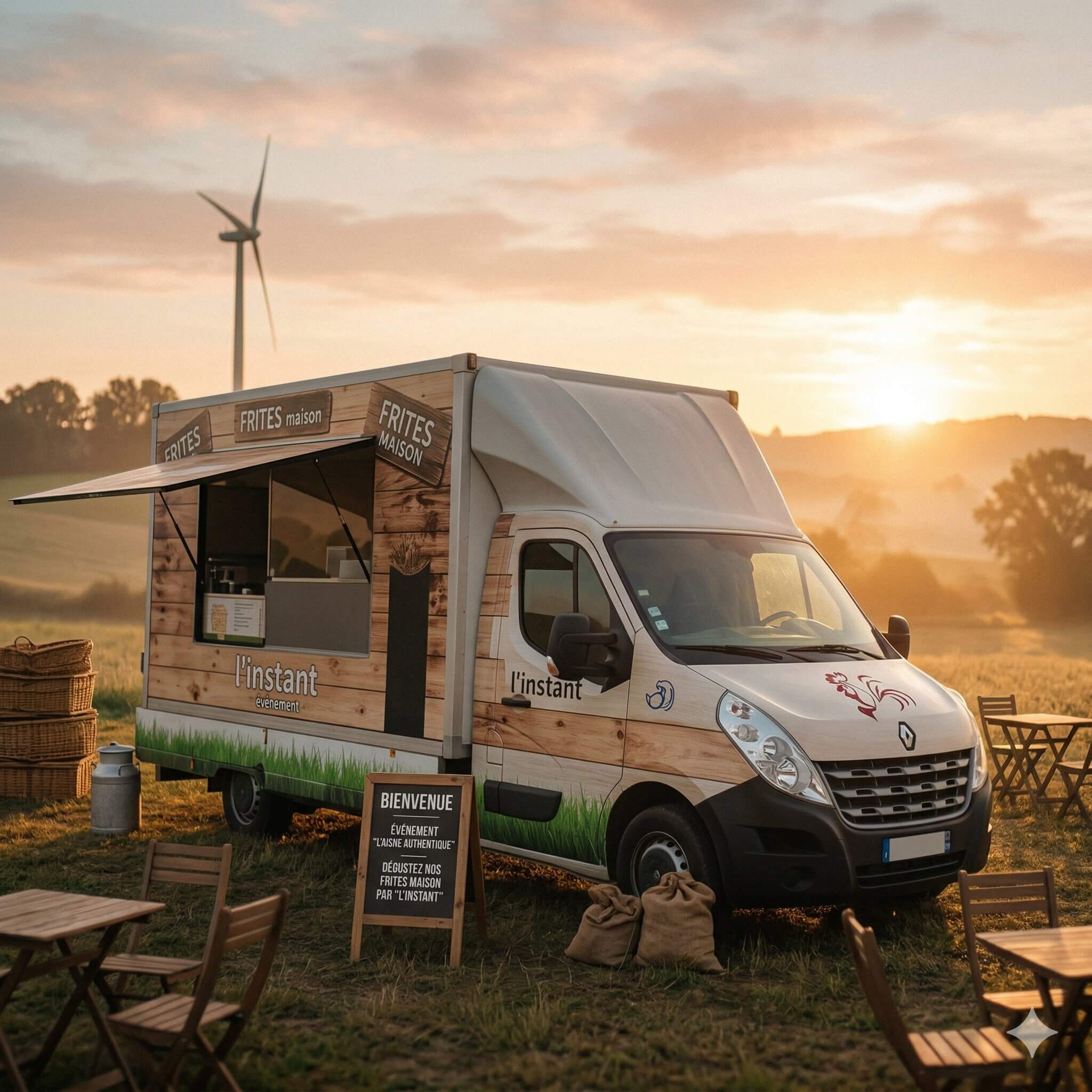 Food truck L’Instant événement dans l’Aisne au coucher de soleil