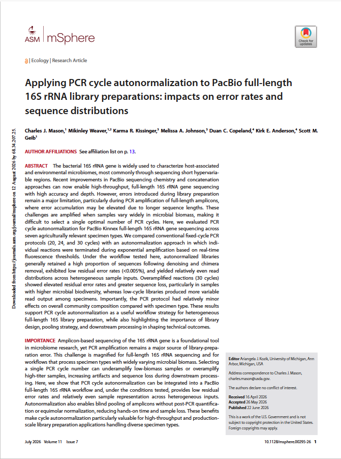ASM mSphere publication on PCR cycle autonormalization for PacBio full-length 16S rRNA sequencing