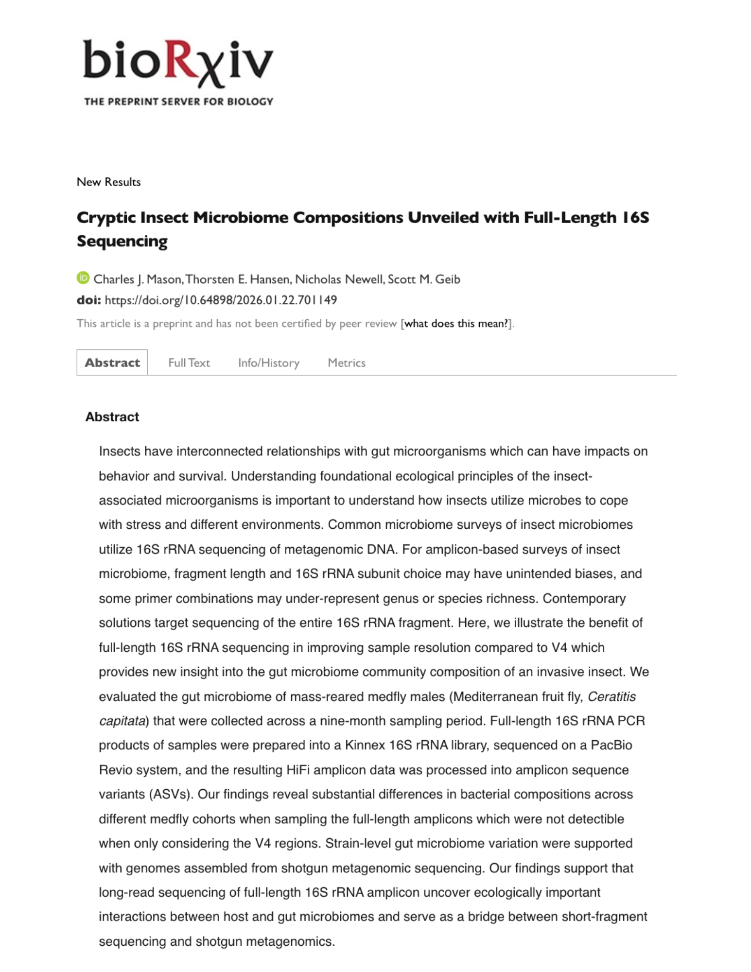 Cryptic Insect Microbiome Compositions Unveiled with Full-Length 16S Sequencing