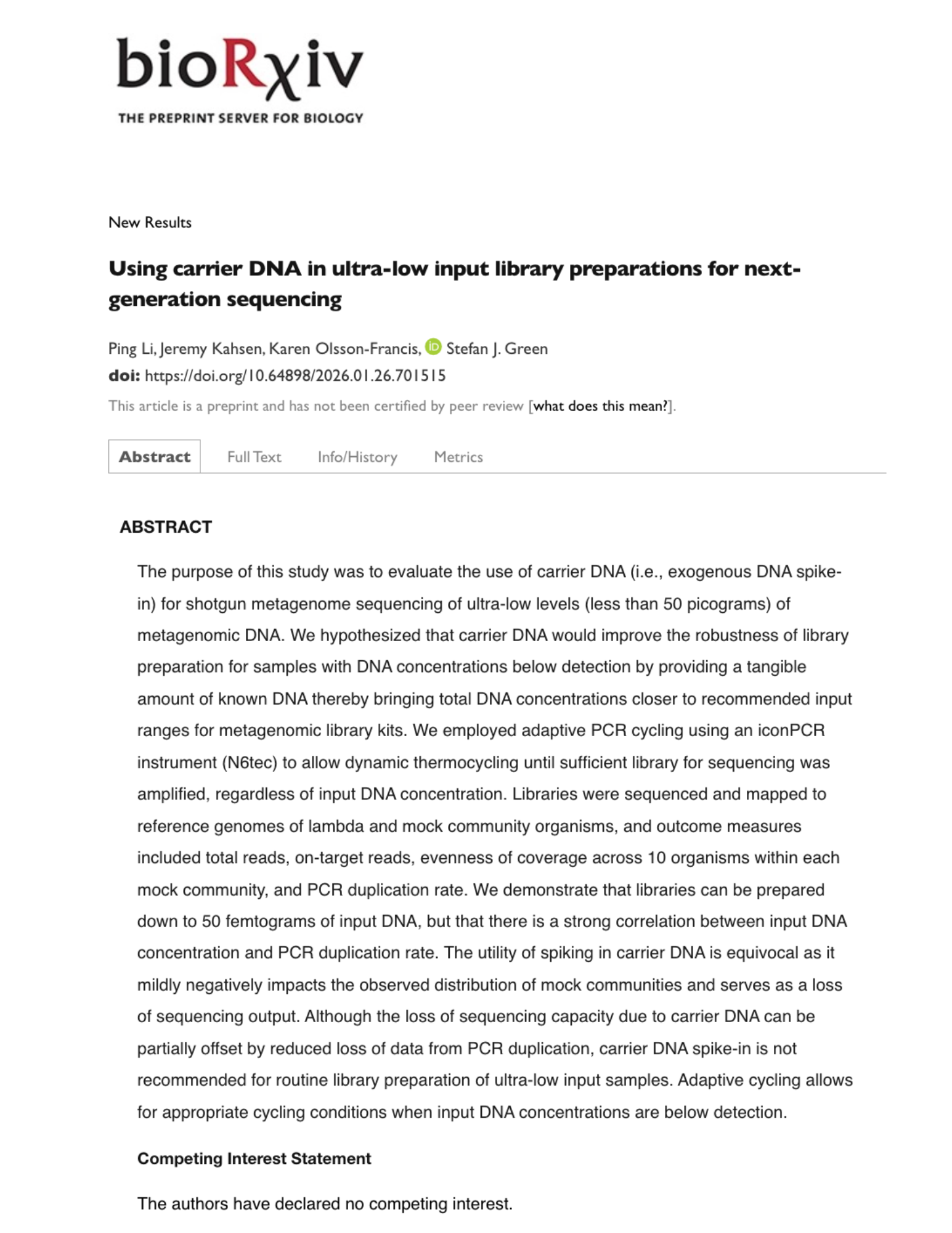 Using carrier DNA in ultra-low input library preparations for next-generation sequencing