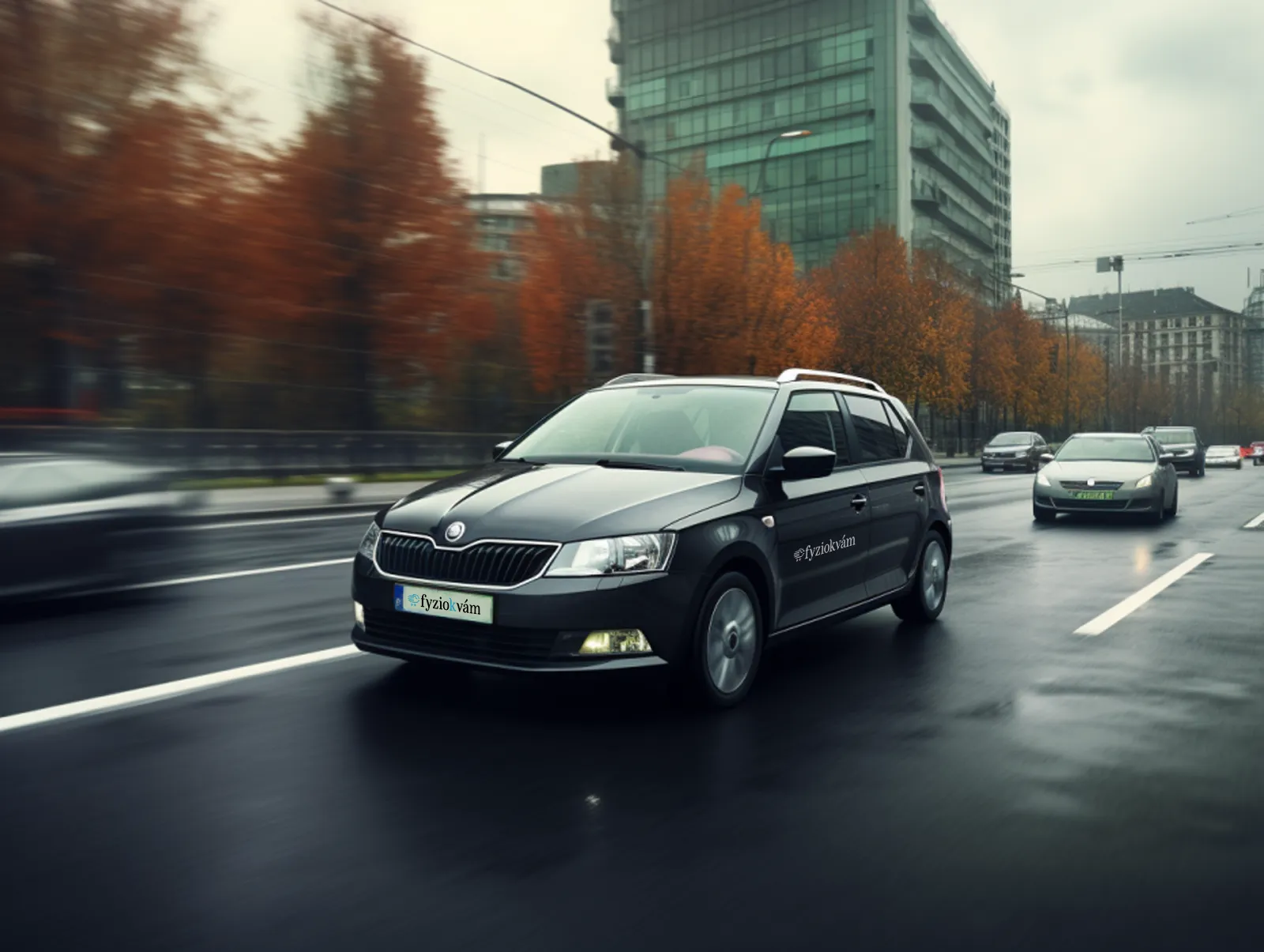 Fyziokvám auto jede přes Prahu
