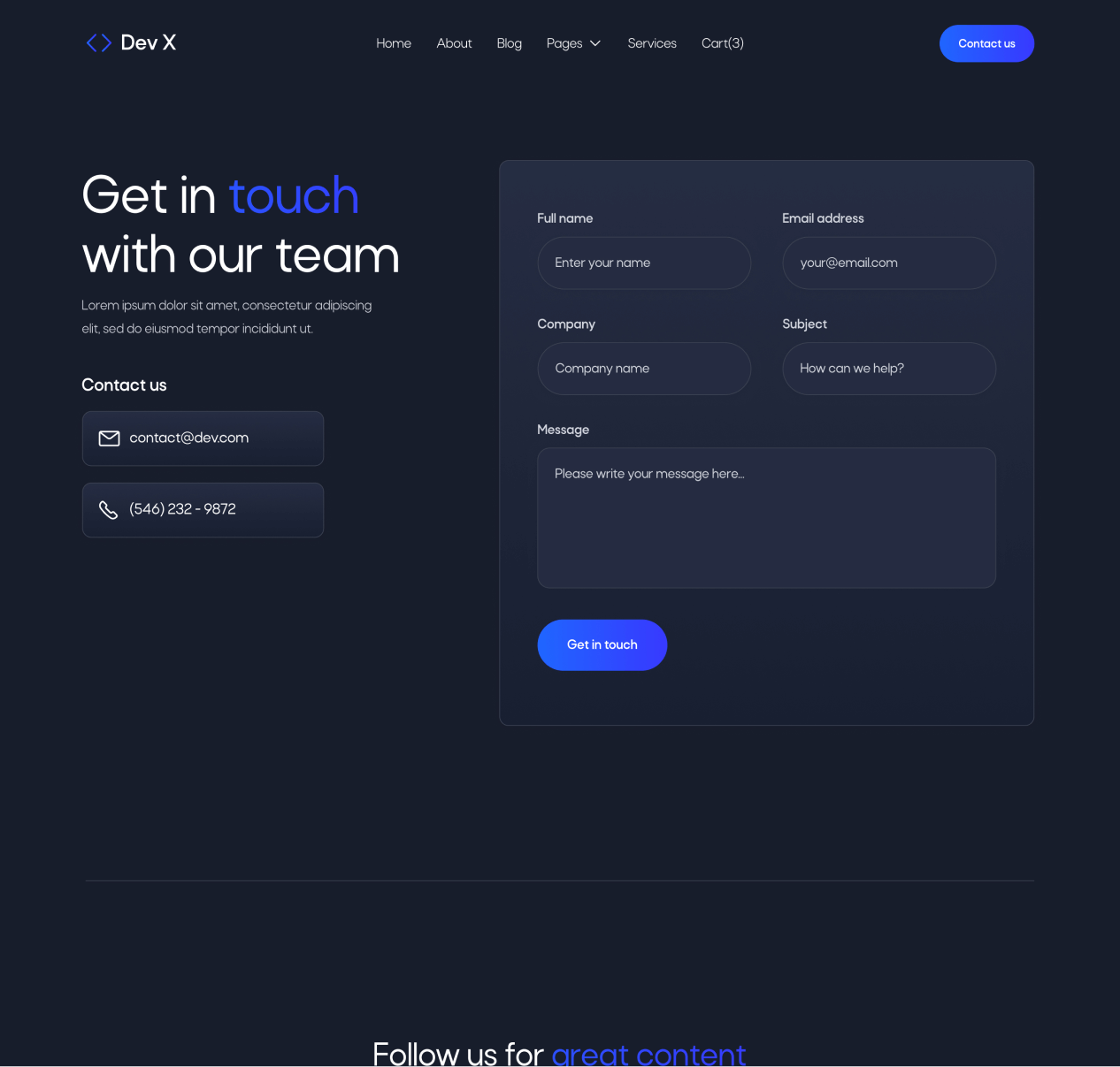 Dev X - Contact page - Development & IT Agency Webflow Template