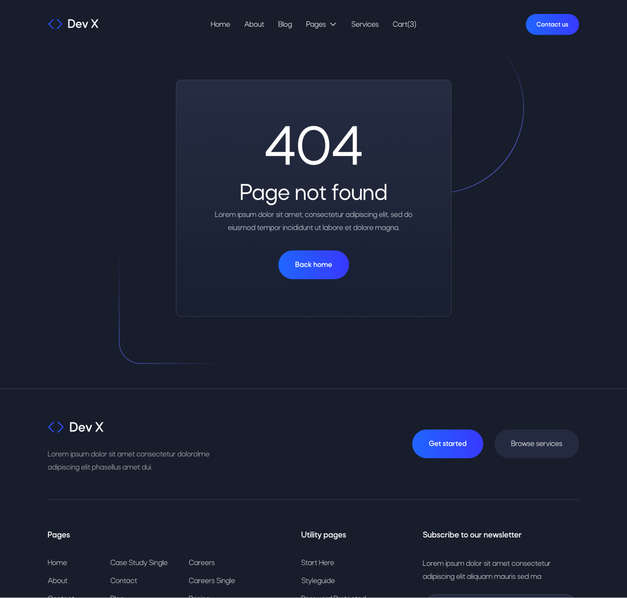 Dev X - 404 not found page - Development & IT Agency Webflow Template